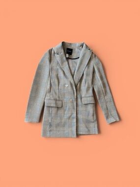 Dynamite Gray Plaid Double-Breasted Blazer